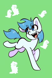 Size: 1200x1800 | Tagged: safe, artist:chunchalunch, oc, oc only, earth pony, pony, eye clipping through hair, eyebrows, eyebrows visible through hair, green background, happy, open mouth, open smile, simple background, smiling, solo