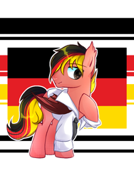 Size: 768x1024 | Tagged: safe, artist:diniarvegafinahar, oc, oc only, bat pony, pony, clothes, flag, germany, male, nation ponies, necktie, ponified, solo, stallion, topwear