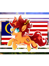 Size: 720x960 | Tagged: safe, artist:diniarvegafinahar, oc, oc only, oc:rosa blossomheart, earth pony, pony, female, flag, malaysia, mare, nation ponies, open mouth, ponified, simple background, solo, white background