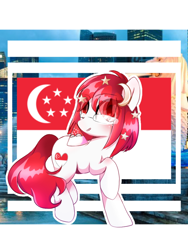 Size: 720x960 | Tagged: safe, artist:diniarvegafinahar, oc, oc only, oc:temmy, earth pony, pony, duo, female, flag, glasses, mare, nation ponies, polandball, ponified, raised hoof, singapore, stars