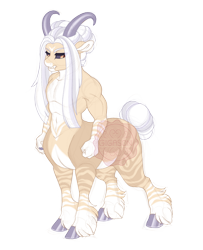 Size: 2930x3600 | Tagged: safe, artist:gigason, oc, oc only, oc:sandy, centaur, hybrid, taur, breasts, clenched fist, colored hooves, dark sclera, delicious flat chest, ear cleavage, fangs, female, gritted teeth, high res, mare, offspring, orange eyes, pale belly, parent:lord tirek, parent:oc, parents:canon x oc, simple background, solo, standing, stripes, tail, tail bun, teeth, transparent background, unshorn fetlocks, watermark