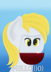Size: 2480x3508 | Tagged: safe, artist:samenandsam, derpy hooves, pegasus, pony, g4, :3, alcohol, derpy being derpy, ear fluff, english, female, glass, gradient background, high res, mare, meme, ponified meme, solo, wine, wine glass