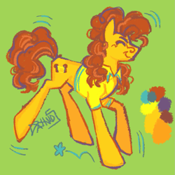 Size: 1111x1111 | Tagged: safe, artist:sillyfillies, cheese sandwich, earth pony, pony, g4, color palette, eyes closed, green background, lime background, simple background, smiling, solo