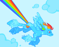 Size: 1280x1029 | Tagged: safe, artist:sillyfillies, rainbow dash, pegasus, pony, g4, cloud, flying, sky, solo, unshorn fetlocks