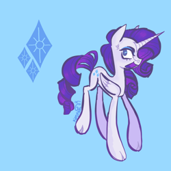 Size: 1280x1280 | Tagged: safe, artist:sillyfillies, rarity, alicorn, pony, g4, alicornified, blue background, cloven hooves, eyeshadow, folded wings, makeup, open mouth, race swap, raricorn, simple background, solo, wings