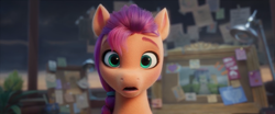 Size: 2160x900 | Tagged: safe, screencap, sunny starscout, earth pony, pony, g5, my little pony: a new generation, spoiler:g5, spoiler:my little pony: a new generation, cute, female, looking at you, mare, open mouth, shocked, solo, sunnybetes
