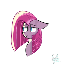 Size: 1147x1238 | Tagged: safe, artist:lydia, pinkie pie, earth pony, pony, g4, blue eyes, head only, light, pinkamena diane pie, sad, simple background, solo, straight mane, transparent background