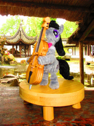 Size: 3053x4071 | Tagged: safe, alternate version, artist:malte279, part of a set, octavia melody, earth pony, pony, g4, bow (instrument), cello, cello bow, chenille, chenille stems, chenille wire, craft, irl, musical instrument, part of a series, photo, pipe cleaner sculpture, pipe cleaners, solo