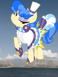 Size: 3024x4032 | Tagged: safe, anonymous editor, artist:dashiesparkle, edit, sapphire shores, earth pony, pony, g4, clothes, female, giant pony, giantess, hat, high res, highrise ponies, iraq, irl, macro, mare, mountain, mountain range, photo, ponies in real life, raised hoof, solo