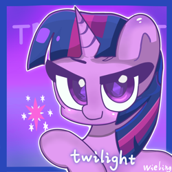 Size: 2048x2048 | Tagged: safe, artist:weiling, twilight sparkle, pony, unicorn, g4, blushing, bust, cute, female, high res, mare, raised hoof, simple background, solo