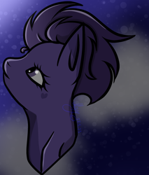 Size: 2146x2522 | Tagged: safe, artist:thecommandermiky, oc, oc only, oc:miky command, pony, bust, high res, looking up, night, night sky, purple hair, purple mane, sad, sky, solo, spots