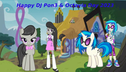 Size: 1184x675 | Tagged: safe, artist:gaelgaming1, dj pon-3, octavia melody, vinyl scratch, human, unicorn, equestria girls, g4, boots, clothes, day, glasses, headphones, shoes