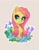 Size: 935x1200 | Tagged: safe, artist:asimos, artist:maytee, fluttershy, butterfly, pegasus, pony, g4, bust, collaboration, cute, flower, shyabetes, simple background, solo, sticker