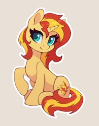 Size: 935x1200 | Tagged: safe, artist:asimos, artist:maytee, sunset shimmer, pony, unicorn, g4, collaboration, cute, shimmerbetes, simple background, sitting, sticker