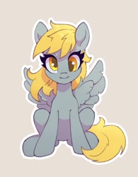 Size: 935x1200 | Tagged: safe, artist:asimos, artist:maytee, derpy hooves, pegasus, pony, g4, simple background, sitting, smiling, solo, spread wings, wings