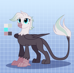 Size: 3000x2964 | Tagged: safe, alternate version, artist:nika-rain, oc, oc only, griffon, cute, female, gradient background, griffon oc, high res, reference sheet, show accurate, solo
