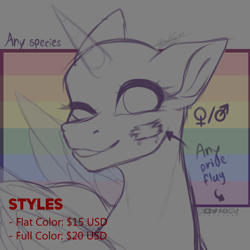 Size: 1000x1000 | Tagged: safe, artist:sparkie45, oc, alicorn, earth pony, hybrid, original species, pegasus, pony, unicorn, commission, pride flag, solo, ych sketch, your character here