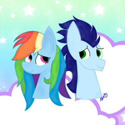 Size: 894x894 | Tagged: safe, artist:inkmage07, rainbow dash, soarin', pegasus, pony, g4, duo, female, male, mare, ship:soarindash, shipping, stallion, straight