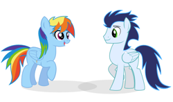 Size: 720x422 | Tagged: safe, artist:selecteddash, rainbow dash, soarin', pegasus, pony, g4, alternate hairstyle, duo, female, male, mare, ship:soarindash, shipping, simple background, stallion, straight, white background