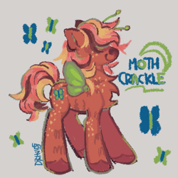 Size: 1111x1111 | Tagged: safe, artist:sillyfillies, oc, oc only, oc:moth crackle, butterfly, butterfly pony, hybrid, pony, butterfly pony oc, hair over eyes, solo