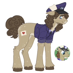 Size: 1000x1000 | Tagged: safe, artist:kazmuun, parcel post, post haste, earth pony, pony, series:kazmuun's drawing every pony, g4, alternate design, bags under eyes, butt freckles, clothes, coat markings, colored hooves, concave belly, facial markings, floppy ears, freckles, hat, hooves, jacket, leg fluff, leg freckles, mailpony, male, necktie, nervous, nervous smile, no pupils, pale belly, redesign, screencap reference, simple background, smiling, snip (coat marking), solo, stallion, standing, transparent background, unshorn fetlocks