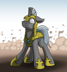 Size: 1780x1920 | Tagged: safe, artist:ohemo, pony, unicorn, armor, armored pony, atg 2018, looking up, male, nervous, newbie artist training grounds, oh crap, pinpoint eyes, royal guard, solo, stallion, unicorn royal guard