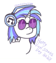 Size: 907x1014 | Tagged: safe, artist:compscitwilight, dj pon-3, vinyl scratch, pony, unicorn, g4, female, headphones, simple background, solo, sunglasses, white background, white coat