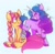 Size: 1024x1000 | Tagged: safe, artist:chunchalunch, izzy moonbow, sunny starscout, earth pony, pony, unicorn, g5, duo, duo female, eyes closed, female, happy, looking at each other, looking at someone, mane stripe sunny, mare, sitting, smiling