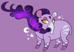Size: 1420x1010 | Tagged: safe, artist:nonameorous, nidra (tfh), baku, tapir, youkai, them's fightin' herds, cloven hooves, community related, looking at you, moon, purple background, simple background, smiling, solo, standing, stars, stripes, that was fast