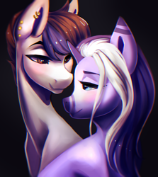 Size: 4000x4494 | Tagged: safe, artist:minckies, oc, oc only, earth pony, pony, unicorn, bust, duo, ear piercing, earring, earth pony oc, female, horn, jewelry, mare, piercing, unicorn oc