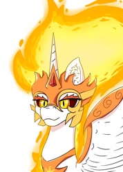 Size: 728x1024 | Tagged: safe, artist:cleam1818, daybreaker, alicorn, pony, g4, bust, female, mane of fire, mare, portrait, simple background, solo, white background