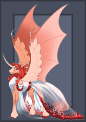 Size: 3245x4600 | Tagged: safe, artist:parrpitched, oc, oc only, oc:queen heartimis, alicorn, bat pony, bat pony alicorn, pony, bat wings, clothes, concave belly, dress, fireheart76's latex suit design, horn, latex, latex dress, prisoners of the moon, reference sheet, rubber, rubber dress, solo, wings