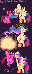 Size: 682x1597 | Tagged: safe, artist:sockiepuppetry, princess celestia, twilight sparkle, alicorn, pony, unicorn, g4, :3, :p, alicornified, ascension, comic, duo, duo female, female, flying, how to talk to short people, long neck, looking at each other, looking at someone, magic, mare, meme, one eye closed, onomatopoeia, princess necklestia, race swap, sillestia, silly, simple background, spread wings, tongue out, twilight sparkle (alicorn), unicorn twilight, wings, wow