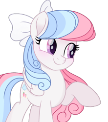 Size: 1080x1223 | Tagged: safe, artist:cstrawberrymilk, oc, oc only, oc:strawberry dream, pegasus, pony, g4, bow, cute, female, hair bow, mare, movie accurate, ocbetes, raised hoof, simple background, smiling, solo, transparent background