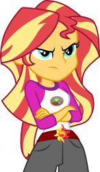 Size: 3000x5123 | Tagged: safe, artist:cloudy glow, sunset shimmer, human, equestria girls, g4, my little pony equestria girls: legend of everfree, .ai available, camp everfree outfits, clothes, crossed arms, female, high res, shorts, simple background, solo, transparent background, vector