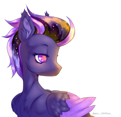 Size: 2500x2400 | Tagged: safe, alternate version, artist:deadoyster, oc, oc only, oc:shadow galaxy, pegasus, pony, chest fluff, commission, ear fluff, ethereal mane, high res, simple background, solo, starry mane, transparent background, wings, ych result