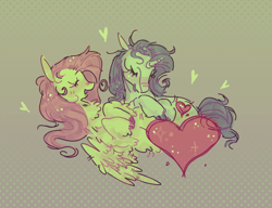 Size: 1072x824 | Tagged: safe, artist:burgeredagent, fluttershy, rarity, pegasus, pony, unicorn, g4, colored hooves, duo, female, heart, lesbian, ship:flarity, shipping