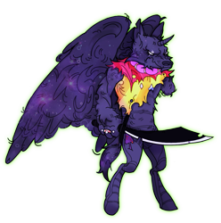 Size: 991x1000 | Tagged: safe, artist:burgeredagent, changeling, diamond dog, hybrid, amputee, bec noir, clothes, homestuck, horn, jewelry, ring, simple background, solo, sword, torn clothes, transparent background, unicorn horn, weapon, wings