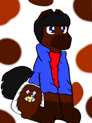 Size: 512x680 | Tagged: safe, artist:cavewolfphil, oc, oc only, earth pony, pony, clothes, diaper, diaper fetish, dots, fetish, jacket, male, non-baby in diaper, sitting, solo, stallion