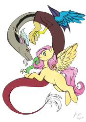 Size: 2039x2893 | Tagged: safe, artist:natt333, discord, fluttershy, pegasus, pony, g4, duo, female, high res, male, ship:discoshy, shipping, simple background, straight, transparent background