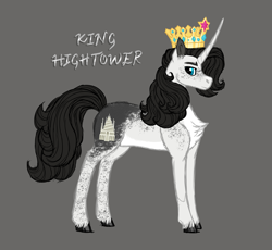 Size: 3495x3216 | Tagged: safe, artist:queenderpyturtle, oc, oc only, oc:hightower, pony, unicorn, body freckles, chest fluff, crown, freckles, gray background, high res, jewelry, male, regalia, simple background, solo, stallion