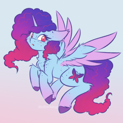 Size: 2500x2500 | Tagged: safe, artist:shad0w-galaxy, misty brightdawn, alicorn, pony, g5, my little pony: make your mark, :o, alicornified, alternate design, alternate hair color, blushing, chest fluff, cute, doodle, ear fluff, female, flying, freckles, gradient background, gradient mane, high res, hooves, mare, mistybetes, mistycorn, open mouth, race swap, rebirth misty, solo, unshorn fetlocks