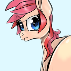 Size: 1280x1280 | Tagged: safe, artist:smirk, oc, oc only, unnamed oc, pony, blue eyes, eyebrows, female, flank, looking back, raised eyebrow, scrunchy face, simple background, solo