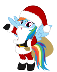Size: 815x1024 | Tagged: artist needed, safe, rainbow dash, pegasus, pony, g4, belt, bipedal, boots, christmas, clothes, costume, fake beard, female, hat, holiday, looking at you, mare, raised hoof, sack, santa beard, santa claus, santa costume, santa hat, santa sack, shoes, simple background, solo, standing up, transparent background, vector, wings