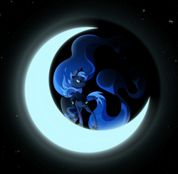 Size: 900x879 | Tagged: safe, artist:themiles, princess luna, alicorn, pony, g4, crescent moon, ethereal mane, ethereal tail, female, mare, moon, night, shadow, smiling, solo, stars, tail, tangible heavenly object