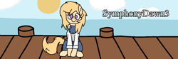 Size: 1000x333 | Tagged: safe, artist:symphonydawn3, oc, oc only, oc:jackie spectre, earth pony, pony, banner, clothes, earth pony oc, female, looking at you, mare, ocean, pier, sailor, scenery, sitting, smiling, smiling at you, solo, water