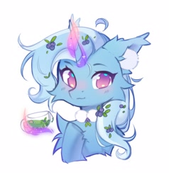 Size: 2054x2160 | Tagged: safe, artist:monphys, trixie, pony, unicorn, g4, bust, cheek fluff, chest fluff, cup, high res, magic, no pupils, simple background, solo, teacup, telekinesis, white background