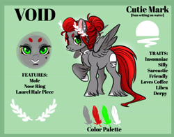 Size: 4054x3183 | Tagged: safe, artist:opalacorn, oc, oc only, oc:void, pegasus, pony, beanbrows, ear piercing, earring, eyebrows, female, green background, jewelry, laurel wreath, mare, mole, necklace, nose piercing, nose ring, piercing, raised hoof, reference sheet, simple background, solo, unshorn fetlocks