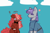 Size: 1280x854 | Tagged: safe, artist:snansswap, maud pie, oc, oc:tuxedo cake, earth pony, pony, g4, aunt and niece, bowtie, duo, exclamation point, female, flower, like mother like daughter, like parent like child, mare, nose piercing, offspring, parent:cheese sandwich, parent:pinkie pie, parents:cheesepie, piercing, poofy mane, sky, smiling, when she smiles