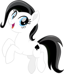 Size: 795x913 | Tagged: safe, artist:tankman, oc, oc only, oc:spades ace, earth pony, pony, black hair, black mane, black tail, blue eyes, cutie mark, female, happiness, happy, light skin, mare, open mouth, reference sheet, simple background, smiling, solo, tail, transparent background, white body